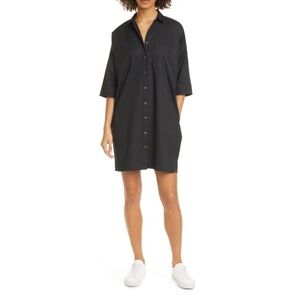 ATM Poplin Dress Women’s large T Shirt Dress Pockets Button Up Black B29